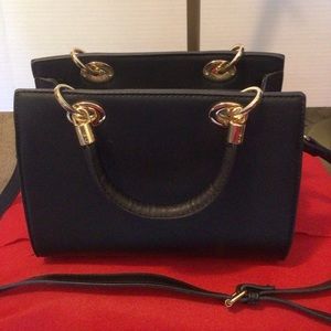 Black Faux Leather Satchel w Removable Strap
